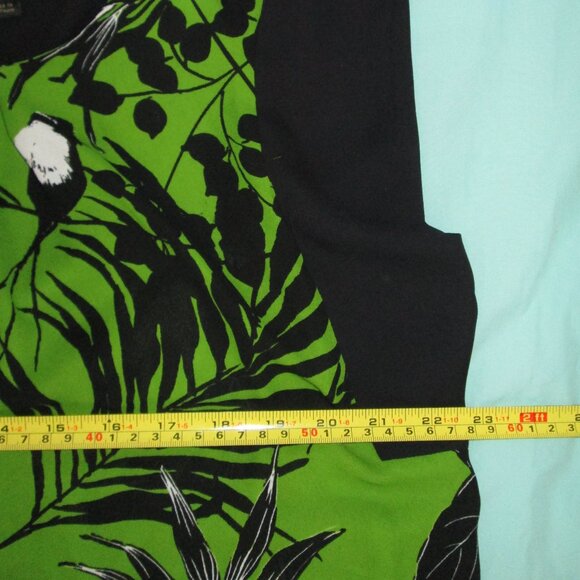 Worthington Green Black White Floral Birds Leaves Blouse Top Tropical Zip sz XL - Picture 10 of 13